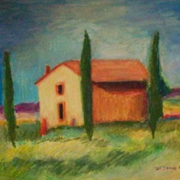 Painting titled "Tuscany Farmhouse O…" by Jeff Sterling, Original Artwork, Oil