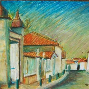 Painting titled "French coastal vill…" by Jeff Sterling, Original Artwork, Oil