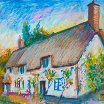 Painting titled "Stucco Cottage in E…" by Jeff Sterling, Original Artwork, Oil