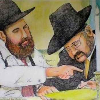 「Talmudic Scholars -…」というタイトルの絵画 Jeff Sterlingによって, オリジナルのアートワーク, アクリル