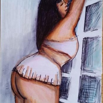 Painting titled "The Sexy Cheerleade…" by Jeff Sterling, Original Artwork, Watercolor