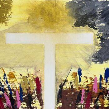 Painting titled "Golgotha" by Jehan Bassigny, Original Artwork, Acrylic Mounted on Wood Stretcher frame