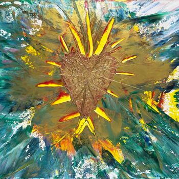 제목이 "Coeur Soleil interne"인 미술작품 Jehan Bassigny로, 원작, 아크릴 나무 들것 프레임에 장착됨