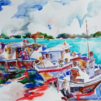 제목이 "Greek Harbor"인 미술작품 Jelena Djokic로, 원작, 수채화