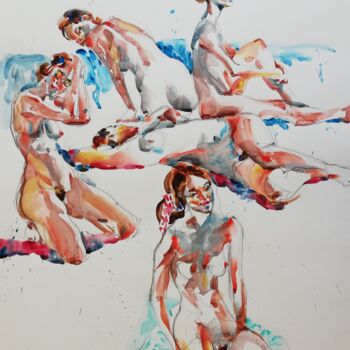 Peinture intitulée "Bathers' Joy" par Jelena Djokic, Œuvre d'art originale, Aquarelle