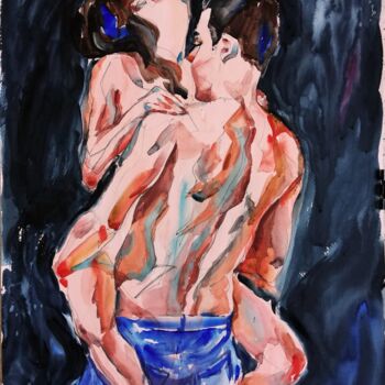 Painting titled "Lovers V" by Jelena Djokic, Original Artwork, Watercolor