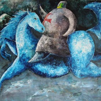 Malarstwo zatytułowany „Templier cheval bleu” autorstwa Jembi, Oryginalna praca