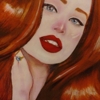 Desenho intitulada "Girl RedHead" por Jemima Andrade Costa, Obras de arte originais, Tinta