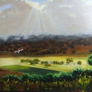 Schilderij getiteld "Campo iluminado" door José Quero, Origineel Kunstwerk, Olie