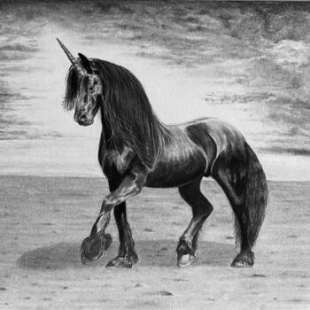 Drawing titled "Licorne" by Jendrw, Original Artwork, Charcoal