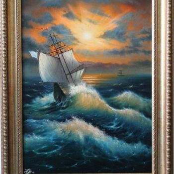 Картина под названием "" Закат на море "" - Jenius, Подлинное произведение искусства