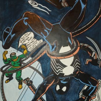 Malerei mit dem Titel "Black spiderman and…" von Jenksie, Original-Kunstwerk, Acryl