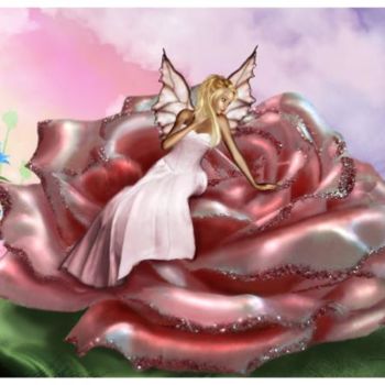 Arte digitale intitolato "Pink Rose Faery" da Jennie Yuen, Opera d'arte originale, Modellazione 3D