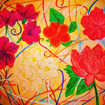 Peinture intitulée "Composition florale…" par Jennifer Jane, Œuvre d'art originale, Acrylique