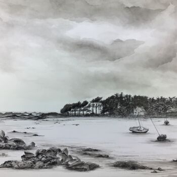 Dessin intitulée "Basse Mer à l'Île G…" par Jennifer Labédie (D'AN AOD), Œuvre d'art originale, Encre