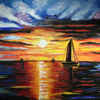 Painting titled "Saliing on the ocean" by Jennifer Stefan, Original Artwork, Tempera