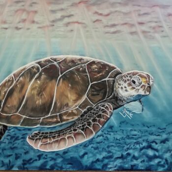 Painting titled "La tortue marine" by Jennifer Tyrode, Original Artwork, Pastel
