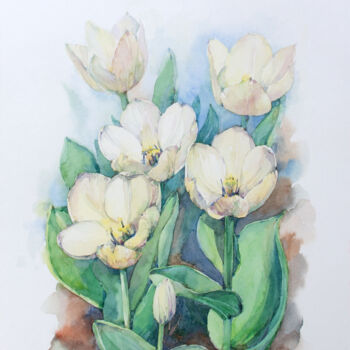 Painting titled "Bouquet of light ye…" by Jenny Klein, Original Artwork, Watercolor