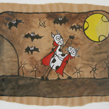 Рисунок под названием "Vaches vampires dan…" - Jenny, Подлинное произведение искусства, Чернила
