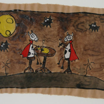 「Vaches vampires en…」というタイトルの描画 Jennyによって, オリジナルのアートワーク, インク