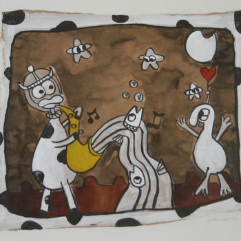 Zeichnungen mit dem Titel "Vache joyeuse jouan…" von Jenny, Original-Kunstwerk, Tinte