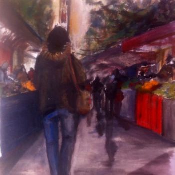 Painting titled "Au marché" by Jenny Darrot, Original Artwork, Oil