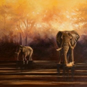 Pintura intitulada "Chobe sunset" por Jenny Regan, Obras de arte originais