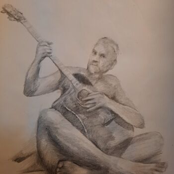 "Guitarist" başlıklı Resim Jenő Dienes tarafından, Orijinal sanat, Grafit