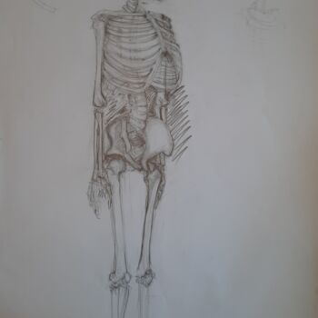 「Skeleton_」というタイトルの描画 Jenő Dienesによって, オリジナルのアートワーク, 鉛筆