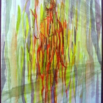 Schilderij getiteld "femme-flamme" door Jens, Origineel Kunstwerk, Aquarel