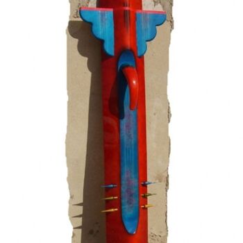 Sculptuur getiteld "totem, "le Sachem"" door Jens, Origineel Kunstwerk, Lak Gemonteerd op Frame voor houten brancard