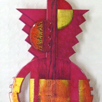 Sculpture titled "totem Au Dieu Soleil" by Jens, Original Artwork, Lacquer Mounted on Wood Panel