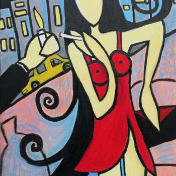 Painting titled "Femme fatale" by Jenyfair, Original Artwork, Acrylic Mounted on Wood Stretcher frame
