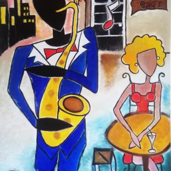 Painting titled "Jazzman" by Jenyfair, Original Artwork, Oil