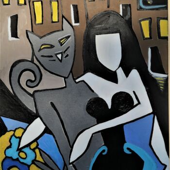 Картина под названием "Couple mixte" - Jenyfair, Подлинное произведение искусства, Акрил Установлен на Деревянная рама для н…