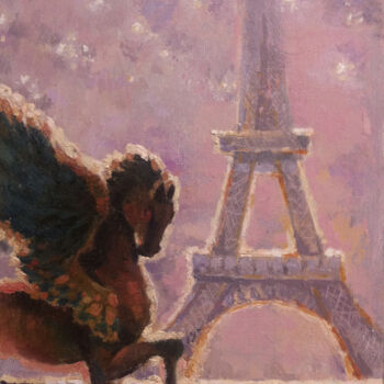 Peinture intitulée "Pegasus in Paris" par Evgeniya Pavlova, Œuvre d'art originale, Huile Monté sur Carton