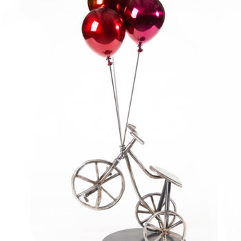 Sculpture titled "Balloons & Tricycle" by Jeon Kang Ok, Original Artwork, Stainless Steel