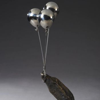 Sculpture intitulée "Balloons & Rock" par Jeon Kang Ok, Œuvre d'art originale, Acier inoxydable
