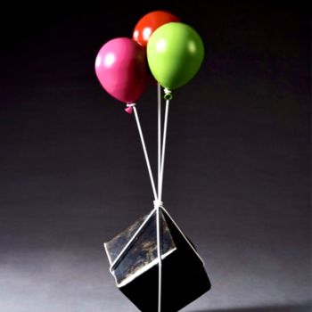 Sculpture intitulée "Balloons & Cube" par Jeon Kang Ok, Œuvre d'art originale, Acier inoxydable