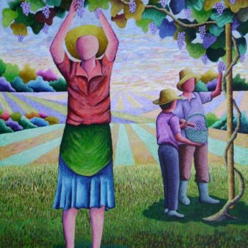 Pintura intitulada "Colheita da uva II" por Jerci Maccari, Obras de arte originais, Óleo