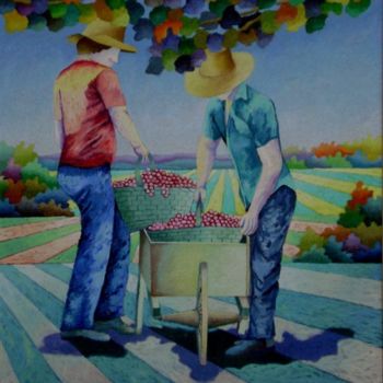 Pintura intitulada "Colheita da uva V" por Jerci Maccari, Obras de arte originais, Óleo