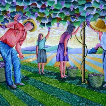 Pintura intitulada "Colheita da uva I" por Jerci Maccari, Obras de arte originais, Óleo
