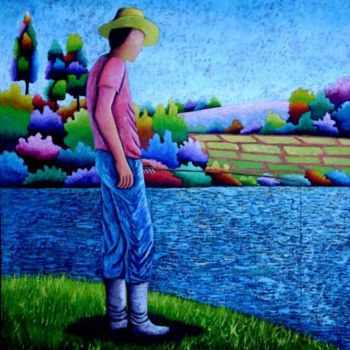 Painting titled "Descanso a beira do…" by Jerci Maccari, Original Artwork, Oil