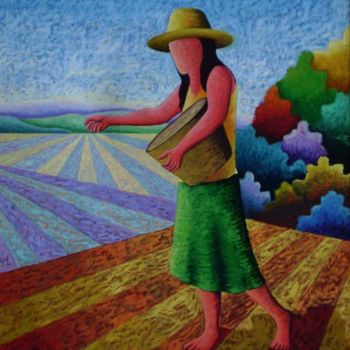 Peinture intitulée "Semeadora de trigo" par Jerci Maccari, Œuvre d'art originale, Huile