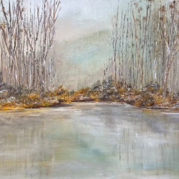 Pintura intitulada "Early Winter Pond" por Joan Reilly, Obras de arte originais, Óleo