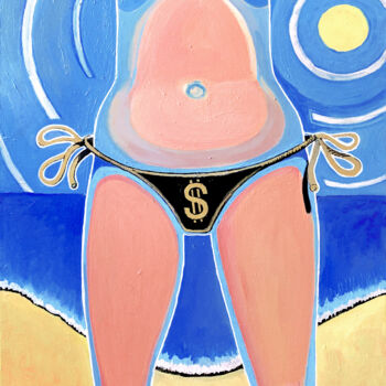 Schilderij getiteld "Dollar" door Jeremie, Origineel Kunstwerk, Acryl Gemonteerd op Frame voor houten brancard