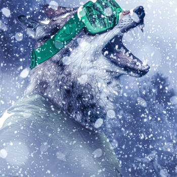Digitale Kunst mit dem Titel "Loup dans la tempête" von Jeremy Bourgois (Nyssop design), Original-Kunstwerk, Fotomontage
