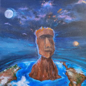 Pintura intitulada "L'île de Pâques" por Jeremy Duforest, Obras de arte originais, Acrílico