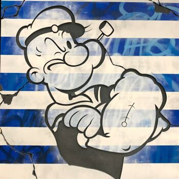 Painting titled "Popeye" by Jérémy Ferreira, Original Artwork, Spray paint Mounted on Wood Panel