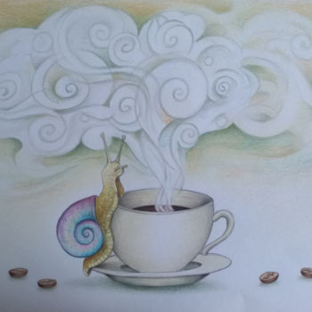 图画 标题为“Escargot Café” 由Jérémy Piquet, 原创艺术品, 铅笔 安装在纸板上